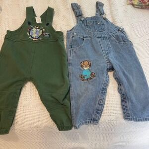 VTG lot of 2 Arizona & Healthtex Overalls Embroidered Graphic Playwear 18 Months